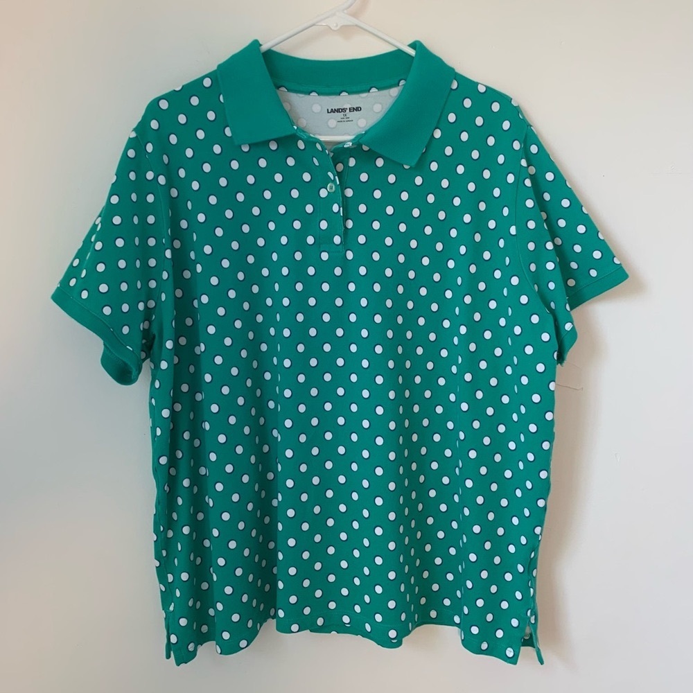 New Lands End Dot Green Polo Shirt